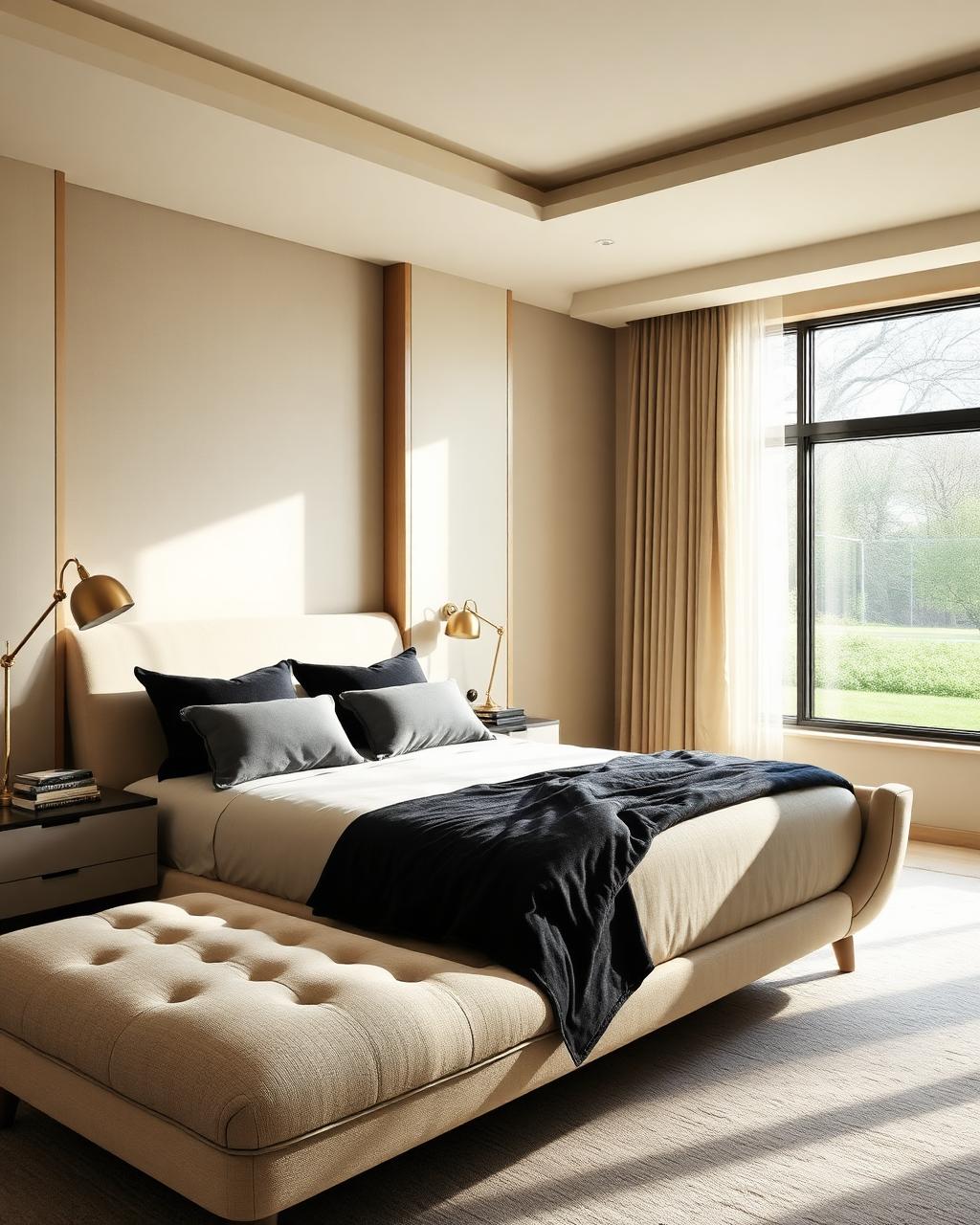Dormitorio moderno con cama tapizada Domia Home